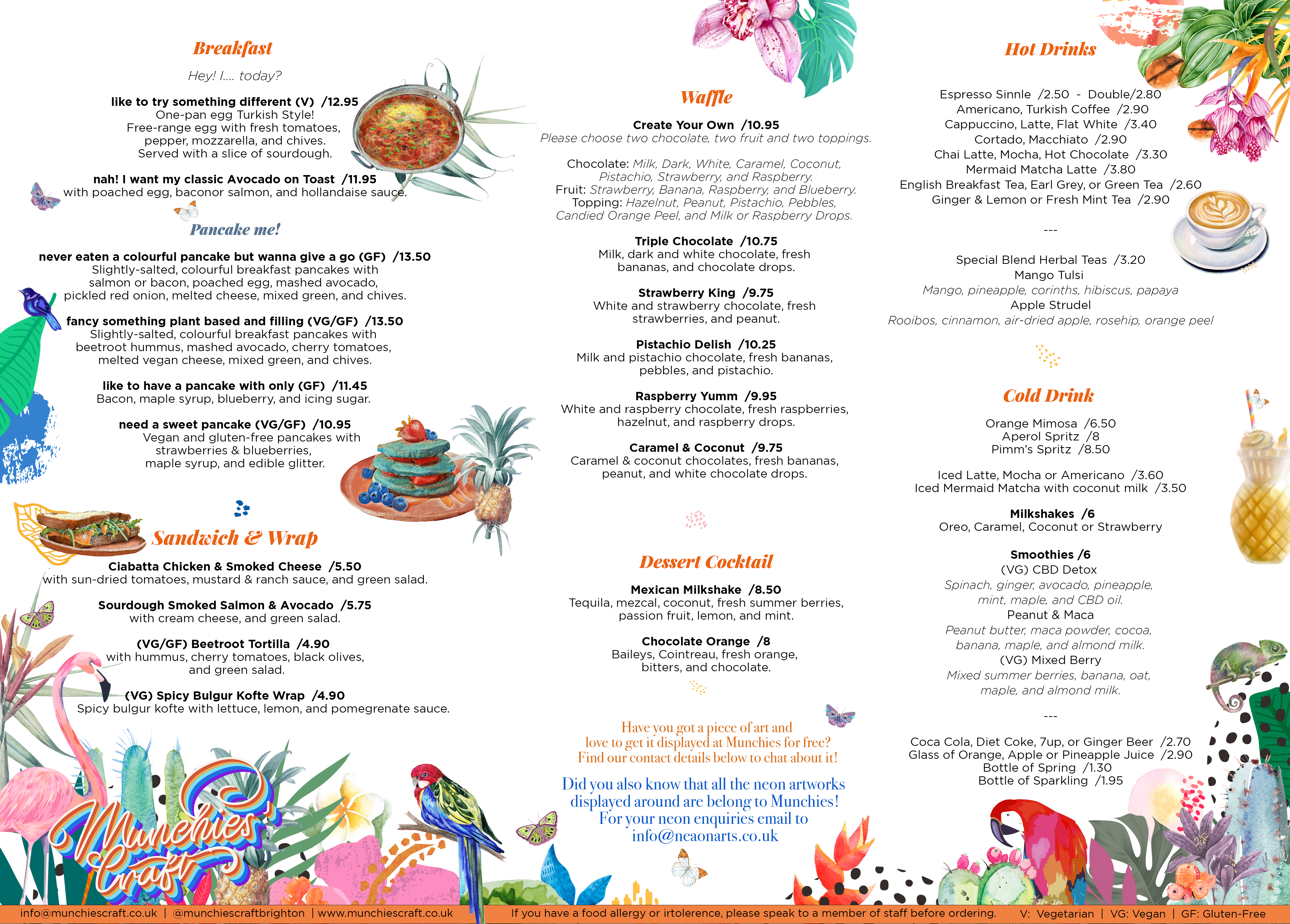 Munchies' Craft Brighton cafe breakfast and lunch menu